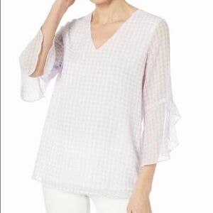 Calvin Klein Purple White Gingham V neck Women  Top S